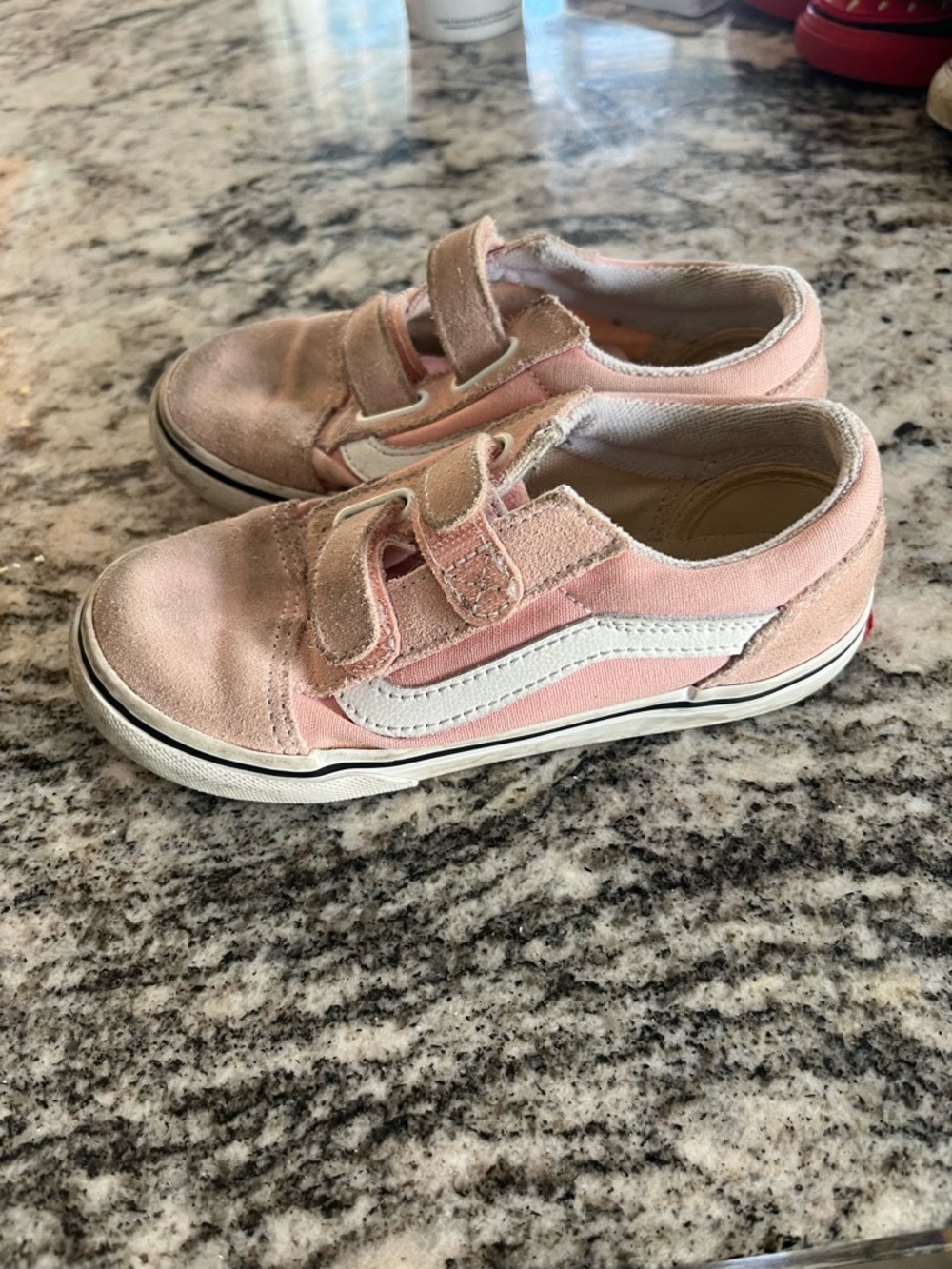 Vans Kids Pink Velcro Vans Sneakers with White Side Stripe